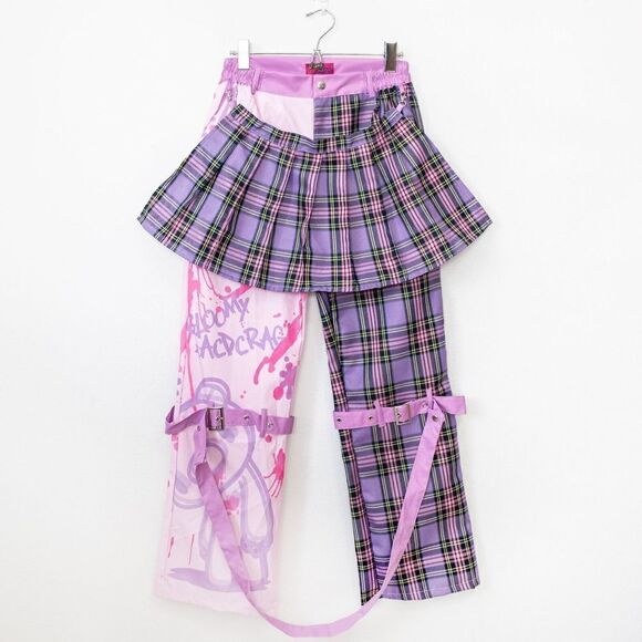 Gloomy Bear Pastel Pink & Purple Checkered Punk Rock, Emo, Rave Pants - Picture 1 of 2